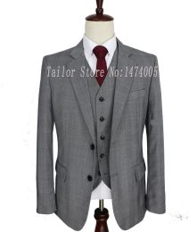 Suits Worsted Wool Grey tailor made slim fit wedding suits for men Custom Made Mens suit groom tuxedos 3 piece suits