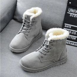 Boots 2021 Women Winter Snow Boots Warm Flat Plus Size Platform Lace Up Ladies Women's Shoes New Flock Fur Suede Ankle Boots Female