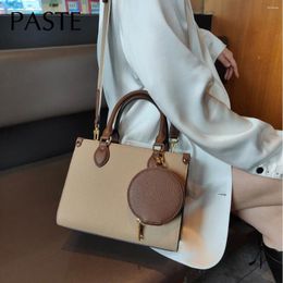 Drawstring 2024 Luxury High-end Quality Large Tote With Round Coin Purse First Layer Cowhide Leather Women Shoulder Bag Wide Strap Handbag