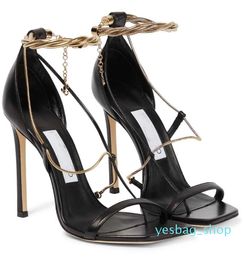 Luxury Women Oriana Sandals Shoes Gold Chains Vamps Ankles Lady Stiletto High Heels Party Wedding Dress Sexy Lady Pumps With Box