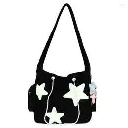 Bag Girls' Star Printed Shoulder Stylish Corduroy Crossbody Saddle Handbag With Pendant Perfect For Daily Outings