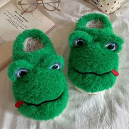 Slippers Winter Warm Lovely Green Frog Women Cartoon Anti Slip Animals Home Platform Plush Slipper Funny Outdoor Cotton Shoes