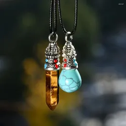 Pendant Necklaces 1 Pc Vintage Ethnic Style Tiger Eye Stone And Turquoise Necklace Adjustable Natural Gemstone