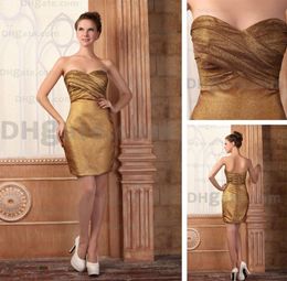 2015 Sexy Sweetheart Gold Matt Satin Cocktail Dress Above Knee Length Real Actual Images2776131