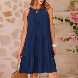 Casual Dresses Lady Beach Dress Hollow Out Lace A-line Women Halter Neck Off Shoulder Patchwork Sleeveless Bohemian Vacation Mini