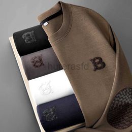 Men's Hoodies Sweatshirts JSBD~Autumn leisure series comfortable light Modal air layer leather craft crewneck hoodie base shirt 24318