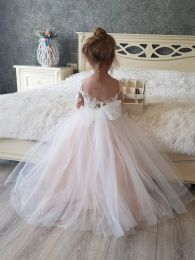 Flower Dress Wedding with Sleeves Lace Tulle Princess Ball Gown for Party Junior Bridesmaid Dresses Sweet Kids Girl Clothes MC Es Es es