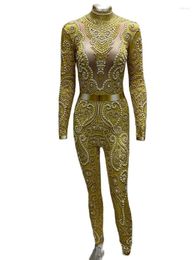 Stage Wear Golden Spandex Women'S Jumpsuit Show Girl Performance Clothing Fashion Nightclub Dancers Pole Dance Acrobatic