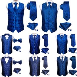 Vests Elegant Men's Vest Silk Royal Blue Sky Blue Navy Paisley Gift Male Formal Waistcoat Suit Sleeveless Jacket Dress Barry Wang