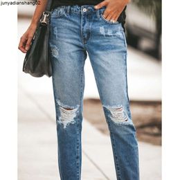 Hot Selling Womens Jeans No Bullet Slim Hole Washed Pants