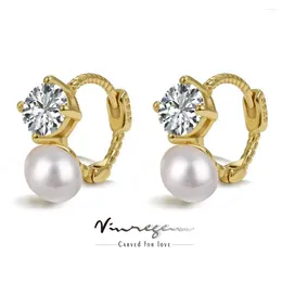 Hoop Earrings Vinregem Pearl High Carbon Diamond Gemstone Elegant 18K Gold Plated 925 Sterling Silver Fine Jewelry Wholesale