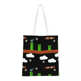 Shopping Bags Ground Blocks And Green Tubes Canvas Bag Foldable Girls Shoulder Casual Travel Handbag