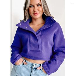 Women's Hoodies Ardm Casual V Neck Winter Corpped Women Y2k Streetwear Long Sleeve Solid Sweatshirt