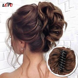 Synthetic Wigs LUPU Synthetic Hair Bun Claw Clip in Chignon Hair Piece Curly Messy Bun Ponytail Hair Scrunchie Hairpieces for Women 240329