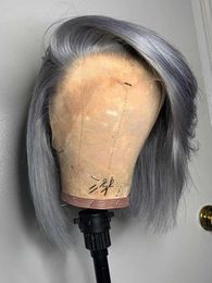 Synthetic Wigs Grey Lace Front Wigs BOB Hair Glueless Wig Human Hair HD BOB Wig Straight 13X4 Lace Frontal Wig Colored Human Hair Wigs 240329