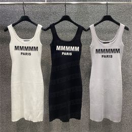 Letter Printed Knitted Sling Dresses For Women Summer Sexy Vacation Skirts Sleeveless Slim Dress Clothes