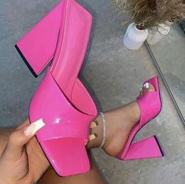 European and American Sexy candy colored heels slippers fish mouth thick high heel buckle straight line women's high heel shoes