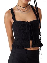 Women's Tanks Mioliknya Women Vintage Crochet Vest Tank Top Y2k Sleeveless V Neck Knit Open Front Crop Streetwear