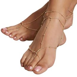 Designer Fashion Beach Barefoot Sandal Jewellery Elegant Bride Women Charm Layer Chain Link Beads Foot Anklet Bracelet Jewellery