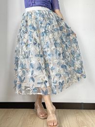 Skirts JIAMI Vintage Floral Skirt Stereoscopic Flower Decorated Elegant High Qaulity Spring/Summer Vacation Wedding Women Clothes