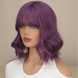 Synthetic Wigs Short Wavy Purple Synthetic Wig Womens Heat-Resistant Natural Half Part Cosplay Party Lolita Wig 240328 240327