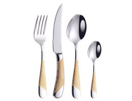 4Pcsset Cutlery Set 304 Stainless Steel Tableware Knife Fork Spoon Dinner Set Kitchen Dinnerware High Quality 2011138034317