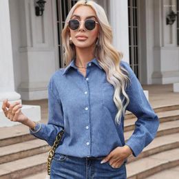 Women's Blouses Women Striped Blouse Chic Print Loose Fit Shirts For Spring Autumn With Lapel Collar Single Breasted Closure