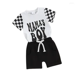 Clothing Sets Toddler Boys Summer Outfits Mamas Boy Checkerboard Short Sleeve T-Shirts Tops And Elastic Waist Shorts Clothes