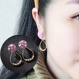Stud Earrings Woman Oval Pink Flower Crystal Girl Birthday Gift Party Accessories Jewelry 2024