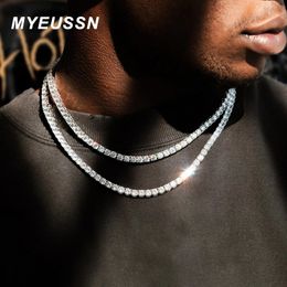 Iced Out Tennis Chain Necklace for Men Jewellery Chain Cubic Zircon 4MM Choker Hip Hop Crystal Necklace Women collares Gift 240315