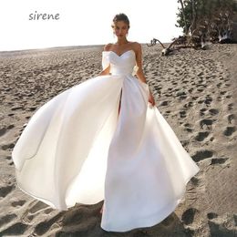 Simple One Shoulder Sweetheart Wedding Dresses Backless White Satin Side Split Beach Bridal Gowns Sweep Train Vestidos De Novia YD