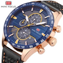 MINI FOCUS Fashion Sports Three Eyes Six Needle Timing and Speed Measurement Calendar Waterproof Men's Watch 0002G