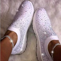 HBP Non-Brand Women Flats Sneakers Crystal Fashion Bling Sneakers Casual Slip On Sock Trainers Summer Women Vulcanize Shoe Zapatillas Mujer