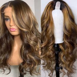 Synthetic Wigs Loose Wave Honey Blonde Highlight Human Hair U part Wigs 180% Density Brazilian Remy Hair Wigs Blonde Middle Open U part Wigs 240329