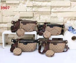 Two Piece Set Crossbody Bag Circular Wallet Key Pouch Waist Bags Luxurys Handbags PU Leather Stylish Fanny Pack Designers Chest Bag Men Brown Bumbag Satchel LY