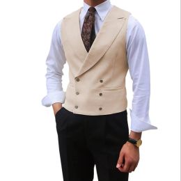 Vests Men's Vest Peaked Lapel Double Breasted Sleeveless Jacket Business Casual Slim Waistcoat Party Prom Groom Wedding Dress