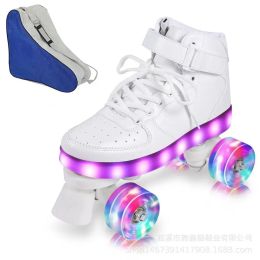 Boots 2021 New Style Led Rechargeable White Luminous Double Row 4 Wheel Roller Skates Patines Outdoor Men Women Shoes