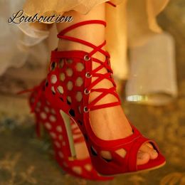 Sandals 2022 Women Thin Heels Shoes Summer New Snakeskin Pattern Stitching Pumps Thin Belt Combination Roman Lace Up Females Sandals