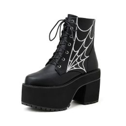 Boots New 2023 High Platform Shoes Woman Goth Punk Motorcycle Ankle Boots Lace Up Thick Bottom Leisure Top Quality Womens Shoes Winter