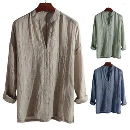 Men's Casual Shirts Long Sleeve Shirt Simple Stand Collar Linen Loose T Skin-friendly Male