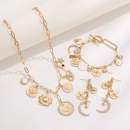 Kenjie Design Ancient Coin Pendant Female Starry Sky Magic Necklace Bracelet Earring Set
