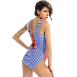 Women's Swimwear Striped Swimsuit High Cut Body Suits One Piece Maillot Surf Holiday Monokini Women Swimming Training Costume