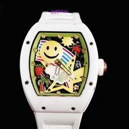 Fashion Watch RM Watch Female Watch Mechanical Watches Men Classic Barrel Tonneau Male Clock RM 88 Smiley Rubber Strap Wristwatch Ceramic Fashion Chronograph 43MM