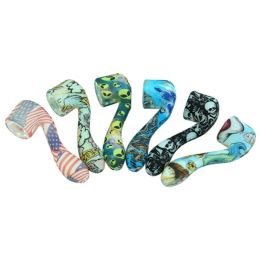 glow in the dark silicone glass pipe for 7 word shape smoking pipes with Hidden Bowl Piece Bent Spoon Type Unbreakable Luminous 11 LL