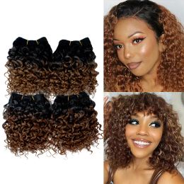 Weave Weave Synthetic Hair Wave Bundles Highlight Honey Blonde Jerry Curly Hair For Women 8 10inch 4Pieces/Lot Short Pixie Bob