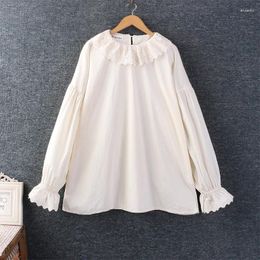 Women's Blouses Spring Summer Japan Style Mori Girl Sweet Lace O-Neck Long Sleeve Cotton And Linen Pullover Shirt Women