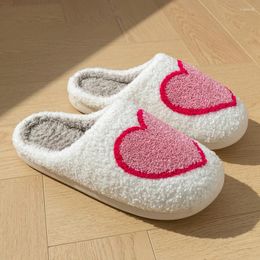 Slippers Women Cute Big Heart Love Winter Home Warm Comfort Anti Slip Soft Thick Concise Girlfriend Gift Cotton Houseshoes