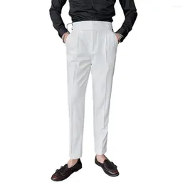 Men's Suits Men Pants Elegant Formal Suit With Slim Fit Straight Leg High Waist Vintage Pockets Soft Breathable Office Trousers