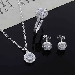 Necklace Earrings Set Fashion 925 Sterling Silver Cute Solid Christmas Gift Noble Elegant Women Shiny Crystal Earring Ring Fine