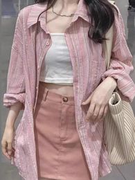 Women's Blouses Pink Striped Shirt Tops Design Sense Niche Thin Coat